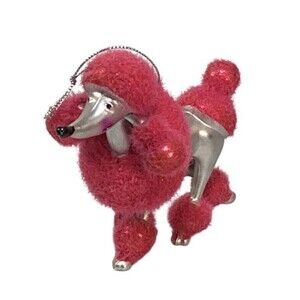Pink Silver Sparkly Puff Poodle Dog Christmas Ornament Animal Pet Lover Gift